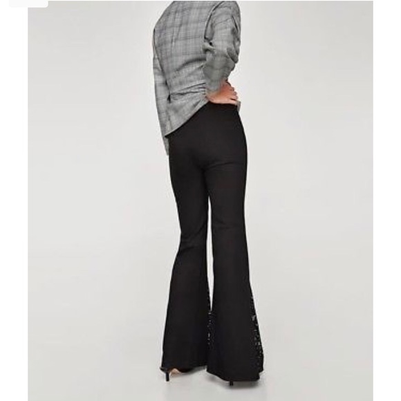 Zara Black Flared Trouser with Lace Inset Trim - Picture 4 of 8